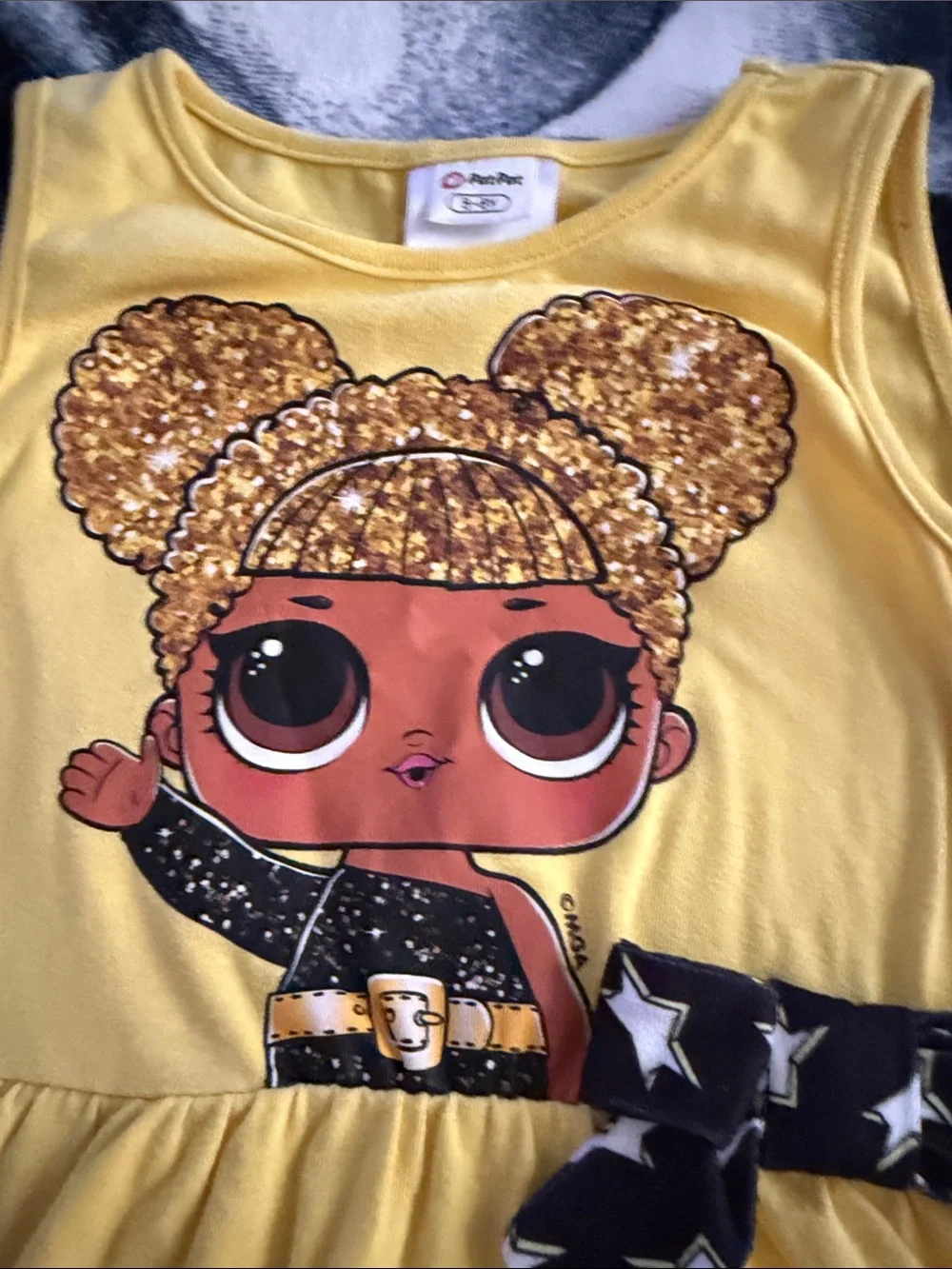 Yellow Doll Graphic Tank Dress & Black Star Shorts Set - Kids